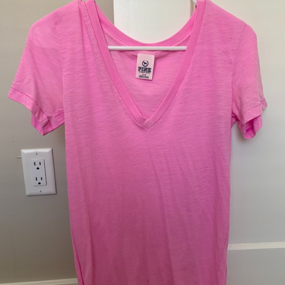 PINK v neck cotton shirt